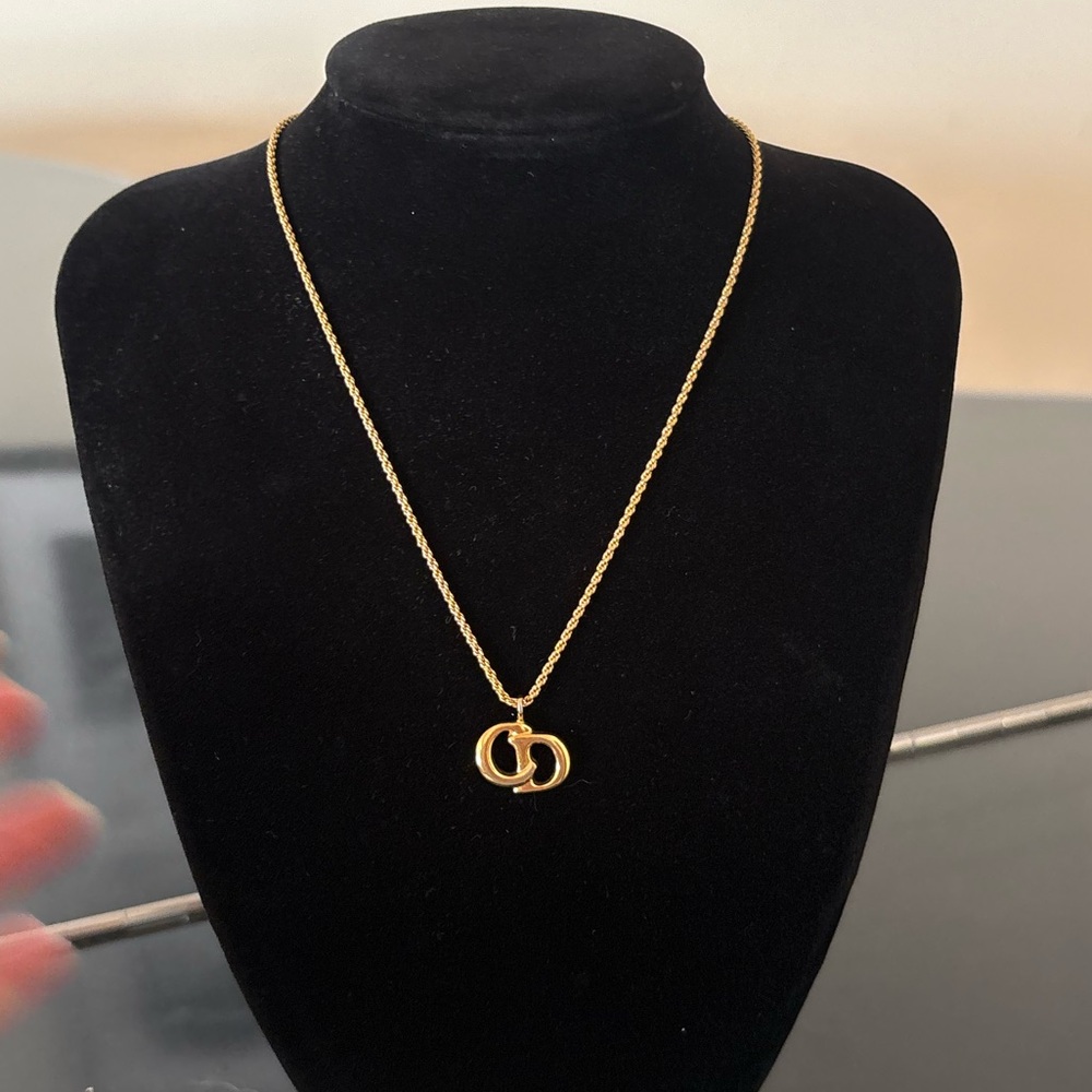 Dior Gold Tone CD Logo Pendant Necklace - Picture 2 of 11